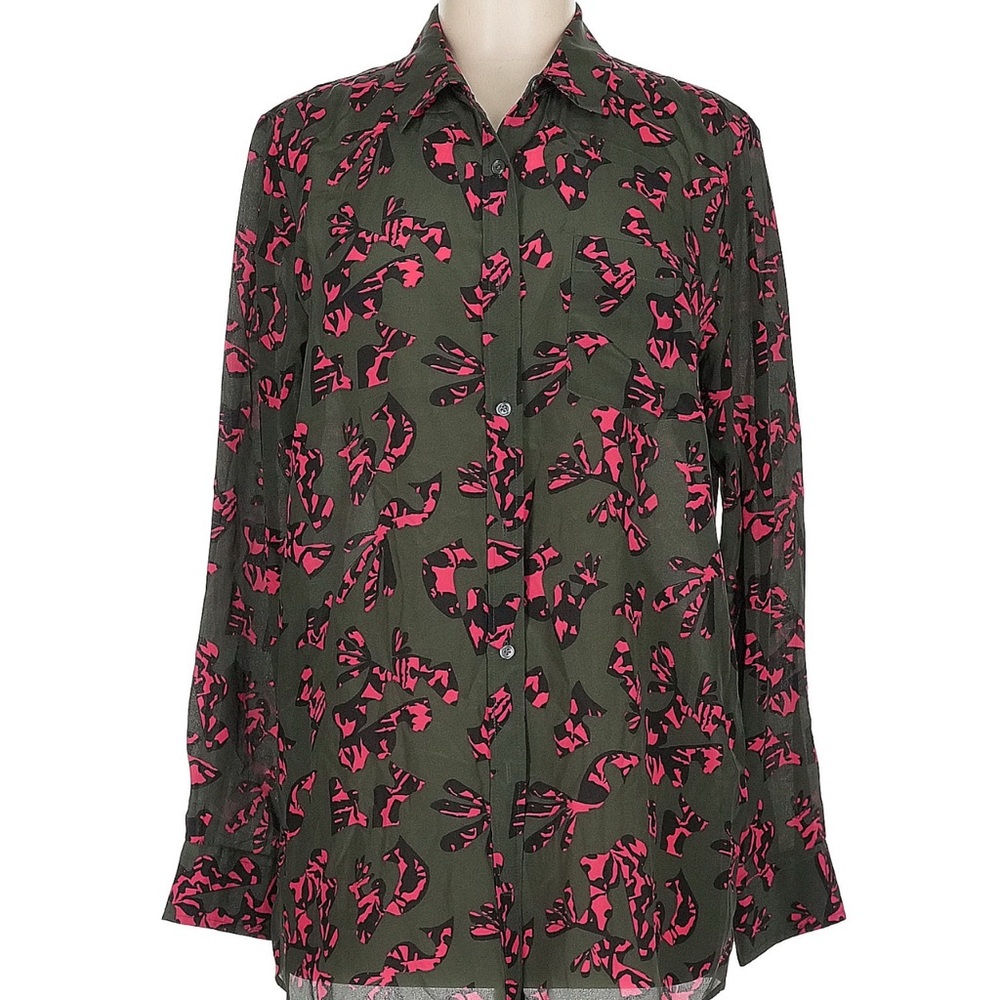 Banana Republic Women's Silk Blouse Long Sleeve Green Fuchsia Size M